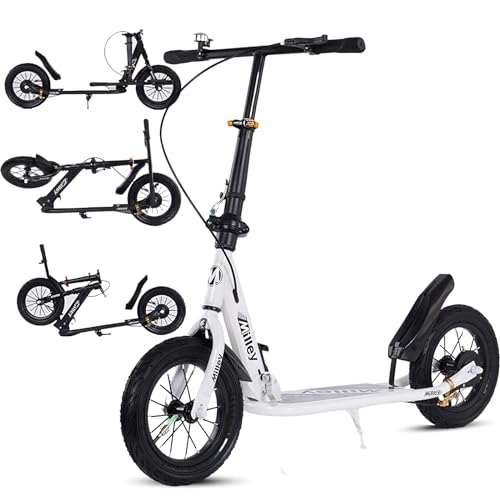 GHBXJX City Roller 290mm XXL Big Wheel Scooter Erwachsene 150 kg Tragkraft, Klappbarer Cityroller mit Handbremse und Bremse, Tretroller Kinder ab 7, Kickscooter für Erwachsene und Kinder,Weiß von GHBXJX