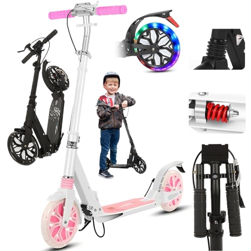 GHBXJX Tretroller Erwachsene 150 kg,Cityroller,mit 200mm PU-Reifen ABEC-9, Pedalbremse, Scheibenbremse,Doppelfederung,Faltbarer Roller Einstellbarer Höhe,für Jugendliche und Erwachsene,Rosa von GHBXJX