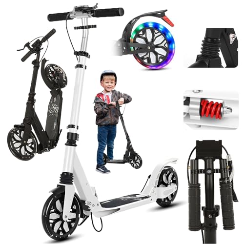 GHBXJX Tretroller Erwachsene 150 kg,Cityroller,mit 200mm PU-Reifen ABEC-9, Pedalbremse, Scheibenbremse,Doppelfederung,Faltbarer Roller Einstellbarer Höhe,für Jugendliche und Erwachsene,Weiß von GHBXJX