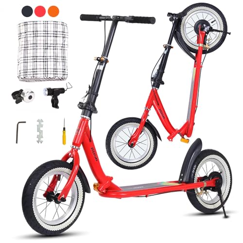Kinderroller Scooter Tretroller Cityroller Kinder Roller Kickboard Luftreifen 31cm New Gen, Kick Scooter Luftreifen Höhenverstellbar Stylisher Tretroller für Kinder und Jugendliche,Rot von GHBXJX
