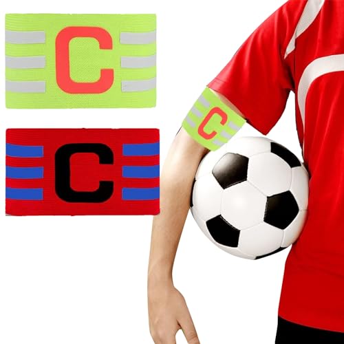 Kapitänsbinde, Spielführerbinde, Verstellbare Größe Elastische Fussball Armbinde Armbinde, Erwachsene und Junioren Kapitän Armband Fußball-Kapitänsarmbänder Teamsportzubehör, Leuchtendes Grün, Rot von GHEART