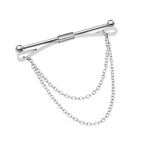 Krawattenklammer für Herren, Business Herren Shirt Halsband Clip, Herren Krawattennadel, für Herren, für Hochzeit, Lange Kette, Silber von GHEART