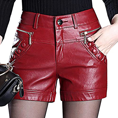 GHJdhygy Damen Sexy PU-Leder Hohe Taille Beiläufig Reißverschluss Ledershorts Nachtclub Bar DS Beiläufig Kurze Hose Bühnenkostüm,Rot,XL von GHJdhygy