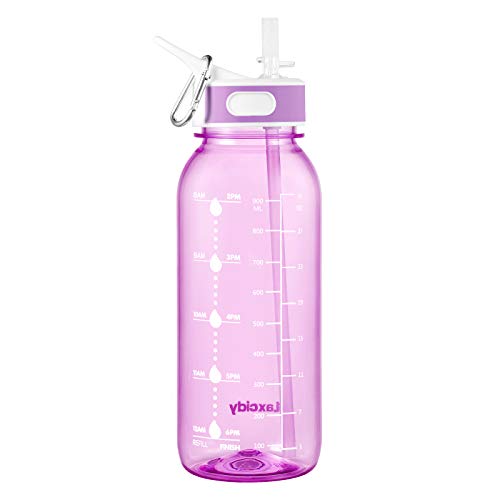GHONLZIN Wasserflasche 1L Sports Bottle BPA-freier Trinkflasche mit Zeitmarkierungs-Tracker, Spülmaschinenfest Water Bottle für Fahrrad, Gym, Yoga, Outdoor, Camping von GHONLZIN