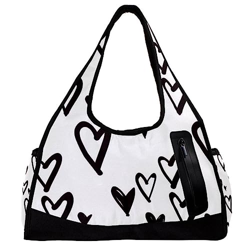 Sporttasche für Damen,Reisetasche,Sporttasche,Damen Sporttasche,Schwarze Herzen, weißer Hintergrund von GIAPB