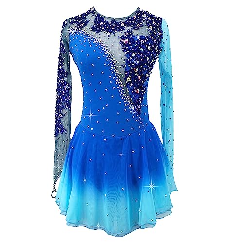 Eiskunstlauf-Kleid for Mädchen, Ballett-Tanz-Trikots, Gymnastik-Rock for Meisterschaften (Farbe : Blau, Größe : L) von GICIR