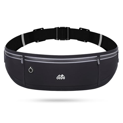 Laufgürtel für Handy, Schwarze Sport Hüfttasche mit einstellbarem Gummiband Gürteltasche Hüfttasche,schweißfeste,wasserdichte Lauftasche für Outdoor-Aktivitäten von GIEEU
