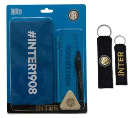 VanNISPORT International Schreibset Inter 5 Stück + Gratis Schlüsselanhänger aus Gummi, historisches Inter-Logo aus Kollektion von GIEMME
