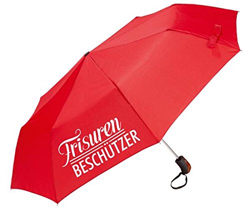 GILDE Regenschirm/Taschenschirm mit lustigem Spruch zum Wetter - 3 Farben und 6 Sprüche zur Auswahl (Frisuren Beschützer rot) von GILDE