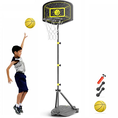 GILIKOKO Basketballkorb mit Ständer Basketballkorb Set, 110-190 cm höhenverstellbares, Outdoor und Indoor Spielzeug für Kinder (schwarz-gelb) von GILIKOKO