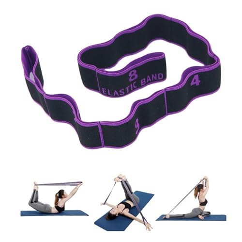 GIMIRO Yoga Gürtel Stretcher Elastische Widerstandsbänder mit 8/9/10/11 Schlaufen Pilates Gurte Faszien Krafttraining Körperdehnung Ballett Tanz Fitness (Purple - 8 Loops) von GIMIRO