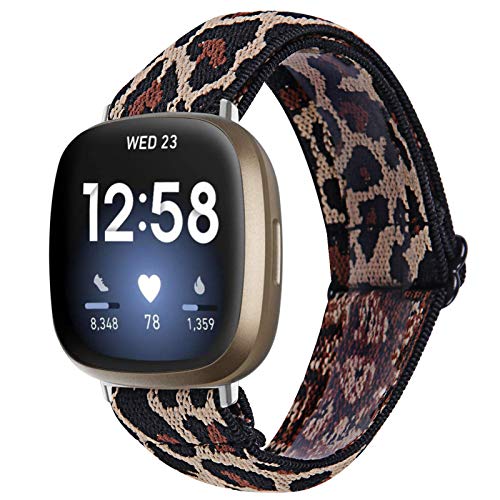 GIMart Kompatibel mit Fitbit Versa 3 Armband für Damen und Herren, gewebtes Nylongewebe, Ersatz-Sportarmband, Armband für Fitbit Sense/Versa 3 Smartwatch, klein, groß (Leopard) von GIMart