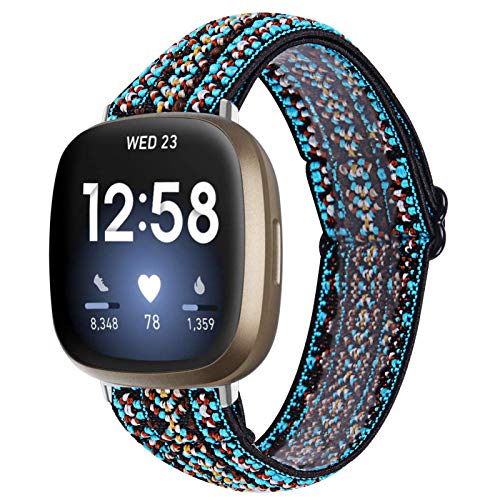 GIMart Kompatibel mit Fitbit Versa 3 Armband für Damen und Herren, gewebtes Nylongewebe, Ersatz-Sportarmband, Armband für Fitbit Sense/Versa 3 Smartwatch, klein, groß (grün + blau) von GIMart