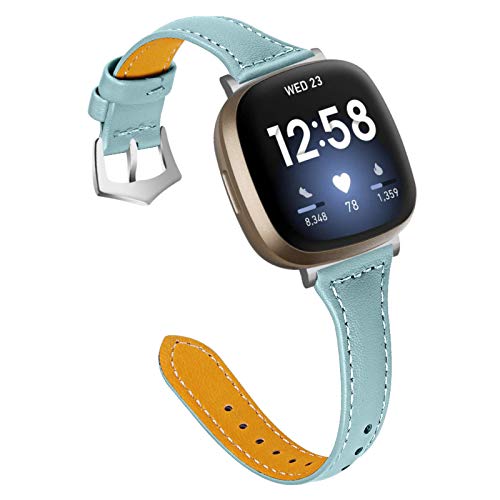 Gimart Lederarmband kompatibel für Fitbit Versa 3/Fitbit Sense, Damen Herren Slim Echtes Leder Sport Band Ersatz Uhrenarmband Armband für Versa 3 Fitness Smart Watch Klein Groß (Blau) von GIMart