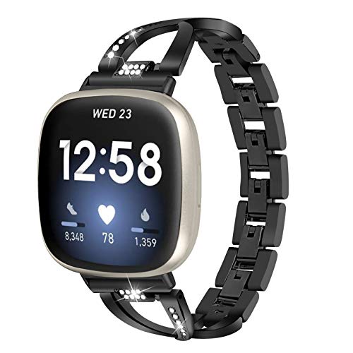 Gimart UK Kompatibel für Fitbit Versa 3 Metallarmband, Frauen Mädchen Slim Bling Edelstahl Versa 3 Armband Ersatz Uhrenarmband Band Armband für Fitbit Sense Smartwatch (Schwarz) von GIMart