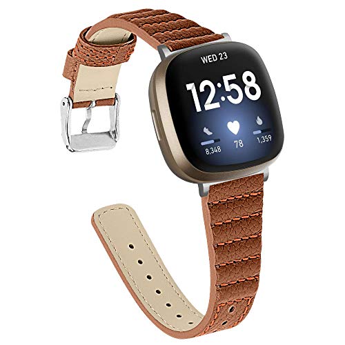 Gimart Lederarmband Kompatibel mit Fitbit Versa 3 Armband, Slim Echtes Leder Ersatz Uhrenarmband Band Armband Zubehör Armband für Fitbit Sense/Versa 3 Smartwatch (Braun) von GIMart