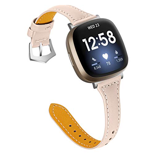 Gimart Lederarmband kompatibel für Fitbit Versa 3/Fitbit Sense, Damen Herren Slim Echtes Leder Sport Band Ersatz Uhrenarmband Armband für Versa 3 Fitness Smart Watch Klein Groß (Aprikose) von GIMart