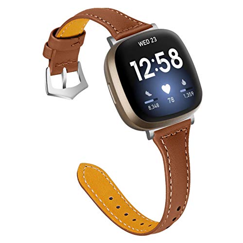 Gimart UK Lederarmband kompatibel für Fitbit Versa 3/Fit bit Sense, Damen Herren Slim Echtes Leder Sport Band Ersatz Uhrenarmband Armband für Versa 3 Fitness Smart Watch Klein Groß (Braun) von GIMart