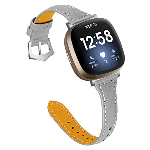Gimart UK Lederarmband kompatibel für Fitbit Versa 3/Sense, Damen Herren Slim Echtes Leder Sport Band Ersatz Uhrenarmband Armband für Versa 3 Fitness Smart Watch Klein Groß (Grau) von GIMart