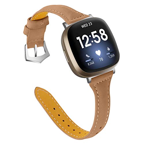 Gimart UK Lederarmband kompatibel für Fitbit Versa 3/Fit bit Sense, Damen Herren Slim Echtes Leder Sport Band Ersatz Uhrenarmband Armband für Versa 3 Fitness Smart Watch Klein Groß (Kaffee) von GIMart