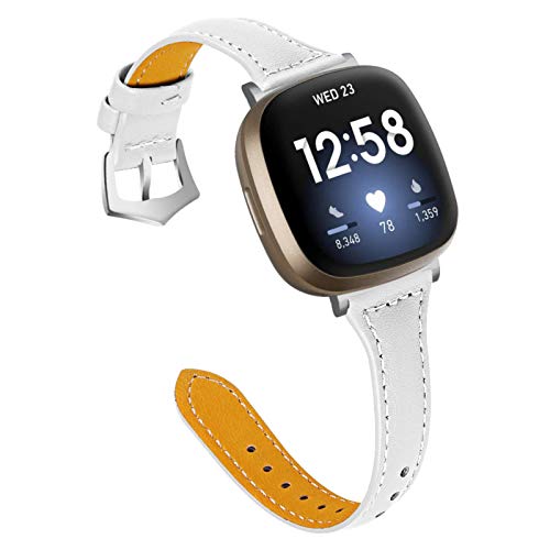 Gimart UK Lederarmband kompatibel für Fitbit Versa 3/Fit bit Sense, Damen Herren Slim Echtes Leder Sport Band Ersatz Uhrenarmband Armband für Versa 3 Fitness Smart Watch Klein Groß (Weiß) von GIMart
