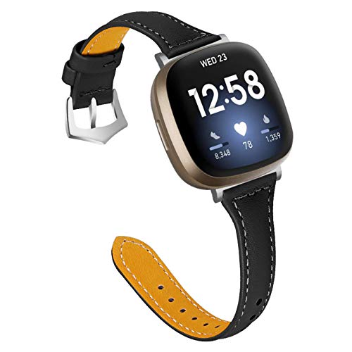 Gimart Lederarmband kompatibel für Fitbit Versa 3/Fitbit Sense, Damen Herren Slim Echtleder Sport Band Ersatz Uhrenarmband Armband für Versa 3 Fitness Smart Watch Klein Groß (Schwarz) von GIMart
