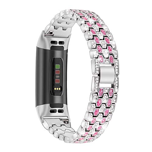 GIMart Metallarmband kompatibel mit Fitbit Charge 4/Charge 3/3 SE Armband, Damen Herren Bling Strass Edelstahl Ersatzarmband Armband für Charge 4/Charge 3 Fitness Tracker von GIMart