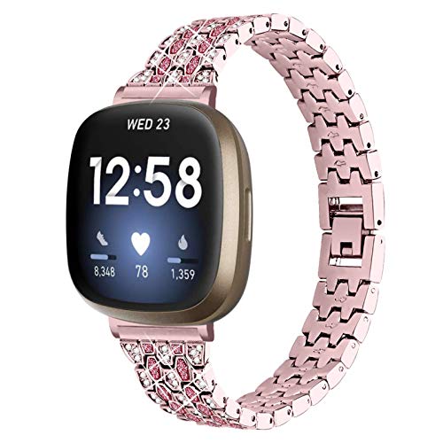 Gimuk Kompatibel mit Fitbit Versa 4/Versa 3/Sense 2/Sense Armband für Damen Herren, Metall Bling Strass Edelstahl Armband Ersatz Uhrenarmband Armband Armband für Fitbit Versa 4 Smartwatch von GIMart