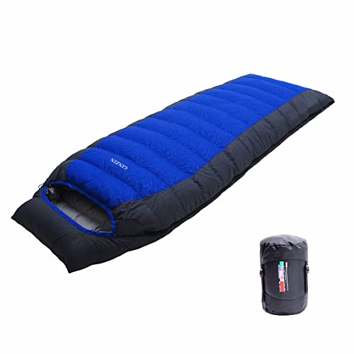 GINZIN Daunenschlafsacke Outdoor Deckenschlafsack für Camping mit Kompression Sack, Tragbar Leicht 4 Jahreszeiten Camping Schlafsack (Right Zip, Blau) von GINZIN