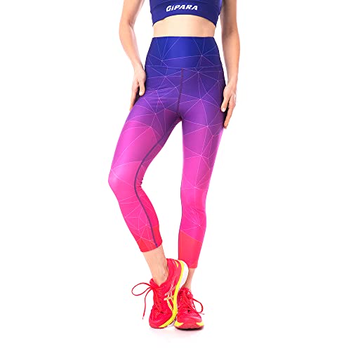 Gipara Giulia Damen Sportleggings mit elastischem Bund | Hosen für Training, Yoga | Bauchkontrolle, Feuchtigkeitsmanagement | Violett & Rosa, M von GIPARA FITNESS