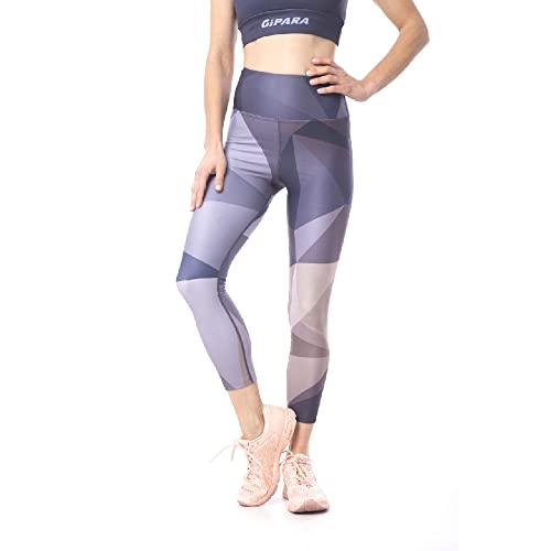 Gipara Greta Damen Sportleggings mit elastischem Bund | Hosen für Training, Yoga | Bauchkontrolle, Feuchtigkeitsmanagement | Violett & Grau, M von GIPARA FITNESS