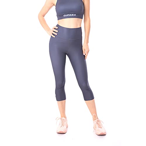 Gipara Greta Damen Sports 2/3 Leggings mit elastischem Bund | Hosen für Workout, Yoga, Laufen | Bauchkontrolle, Feuchtigkeitsmanagement | Grau, M von GIPARA FITNESS