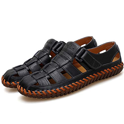 GITVIENAR Herren Sandalen Sommer Neue Herren Sandalen Hohlen Leder Lässig Coole Schuhe Atmungsaktives Leder Strand Farbe Schwarz Größe 45 von GITVIENAR