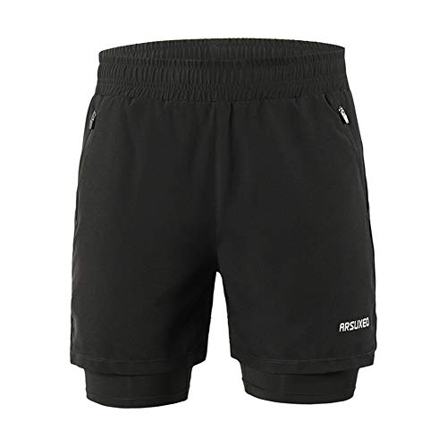 GITVIENAR Laufhose Herren Kurz, 2in1 Sporthose Herren mit Reißverschlusstaschen Schnelltrocknende Running Shorts Atmungsaktive Kompressionsshorts Trainingshose für Training Laufen Sport, Männer (A, L) von GITVIENAR