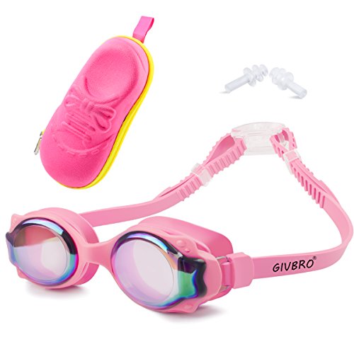 GIVBRO Schwimmbrille Kinder Anti-Beschlag 100% UV-Schutz wasserdicht Unisex Kinderschwimmbrillen rutschfest lecksicher Taucherbrille + 1 × Box + 2× Ohrstöpsel für Kinder und Jugendliche geeignet von GIVBRO