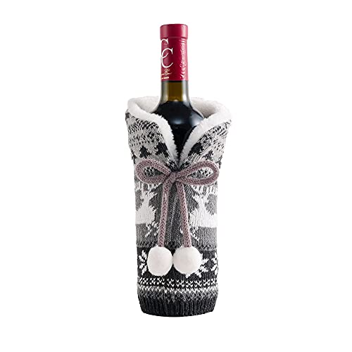 GIVBRO Weinflaschenüberzug mit Bommel, Stricken, Weinflaschen-Abdeckung, Pullover, für Weihnachtsdekoration von GIVBRO