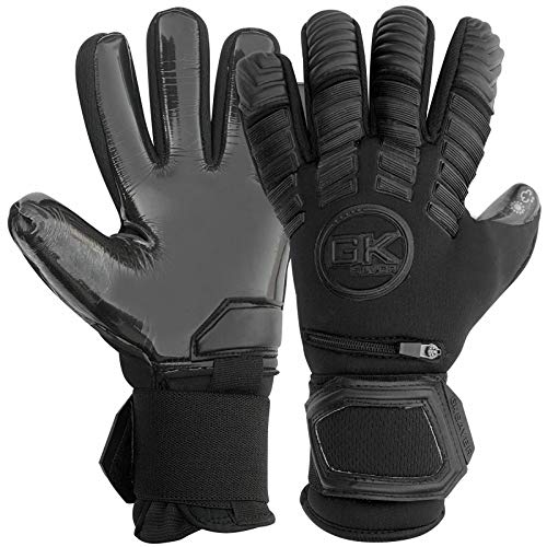 GK Saver Torwarthandschuhe Protech Super Schwarz Professionelle Fußballtor-Handschuhe Größe 39-45 (Keine Fingersparung, Keine Personalisierung, Größe 46) von GK Saver