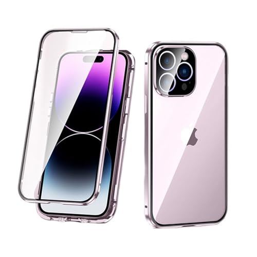 Schutzhülle für iPhone 15 Pro Max/15 Pro/15 Plus/15, super magnetische Adsorption, doppelseitig, gehärtetes Glas, 360 Grad Ganzkörper-Hülle mit Sicherheitsschloss und Kameralinsenschutz, Rosa, 15 Pro von GKDLHGO