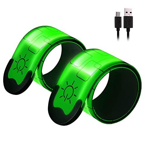 GKKICO 2Er-Pack Wiederaufladbare Reflektierende USB-ArmbäNder, Gut Sichtbares Leuchtband für LäUfer, Biker, Wanderer, Haustierbesitzer, GrüN von GKKICO