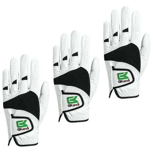 Golf Handschuhe Herren Linke Hand Rechte Leder Cabretta Upgraded Multipack 3 Stück, Herren Golfhandschuh Rechte Linkshänder Golfer Weich Bequem (Weiß, ML, Links) von GKandi