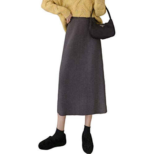 Damen Strickrock Hoch-Taille Gerade elastische Taillen-Midi-Rock,Grau,OneSize von GL SUIT