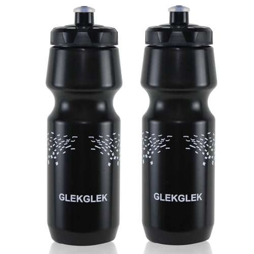 GLEKGLEK Sportflasche 750ml Geruchlos und Wasserdicht Quetschflasche zum Laufen Radfahren Wandern 2er Pack (Schwarz & Schwarz) von GLEKGLEK