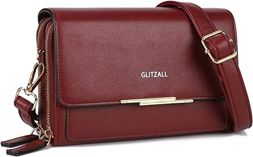 GLITZALL Klein Handy Umhängetasche für Damen,Kleine Telefontaschen mit mehreren Taschen,Ledergeldbörsen mit Kreditkartenfächern,2 Reißverschlusshandtaschen für Damen… von GLITZALL