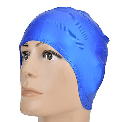 Dehnbare Bademütze, Bequemer Ohrenschutz für Schwimmbad, Stabile Passform, für Erwachsene Männer und Frauen, Weiß (Blue) von GLOGLOW