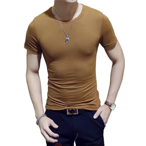 GLYLFQZJ Herren-T-Shirt Slim Man's T-Shirt Kurzarm Streetwear Fitnessstudio Kleidung T-Shirt Top Laufen Hemd Camiseta T-Shirt Home-O Khaki-XXL von GLYLFQZJ
