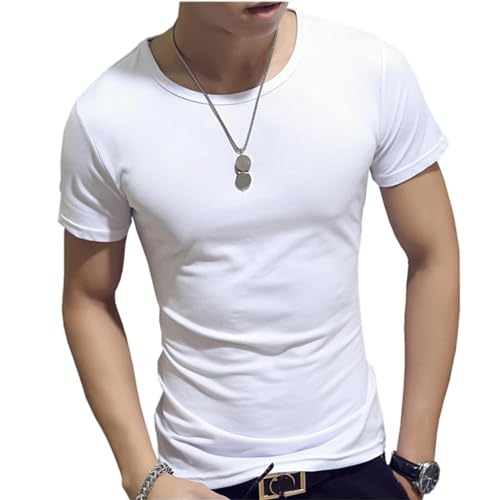 GLYLFQZJ Herren-T-Shirt Slim Man's T-Shirt Kurzarm Streetwear Fitnessstudio Kleidung T-Shirt Top Laufen Hemd Camiseta T-Shirt Home-O Weiß-XL von GLYLFQZJ
