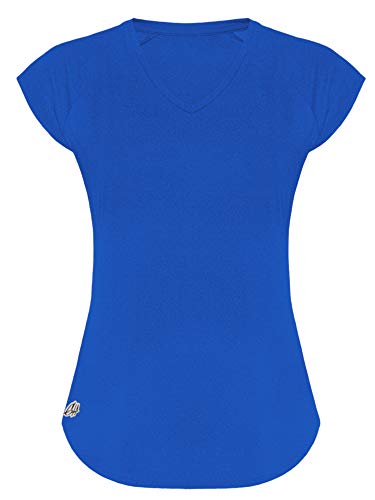 GO HEAVY Damen Fitness Funktions Sport T-Shirt Laufshirt Kurzarm Schnelltrocknend Yoga Sportoberteil | Blau L von GO HEAVY
