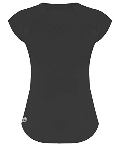 GO HEAVY Damen Fitness Funktions Sport T-Shirt Laufshirt Kurzarm Schnelltrocknend Yoga Sportoberteil | Dunkelgrau L von GO HEAVY