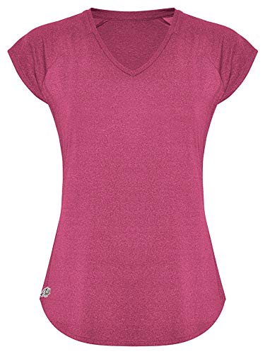 GO HEAVY Damen Fitness Funktions Sport T-Shirt Laufshirt Kurzarm Schnelltrocknend Yoga Sportoberteil | Rosa XL von GO HEAVY