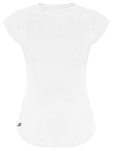 GO HEAVY Damen Fitness Funktions Sport T-Shirt Laufshirt Kurzarm Schnelltrocknend Yoga Sportoberteil | Weiß XL von GO HEAVY